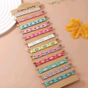 12 Pcs Handmade Colorful Woven Friendship  Adjustable‎ Boho String Bracelets